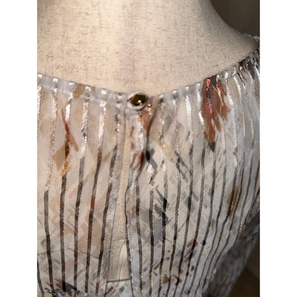 White House Black Market Mini Dress Metallic Boho Long Slit Sleeve Whimsy SZ 00 - Picture 5 of 13